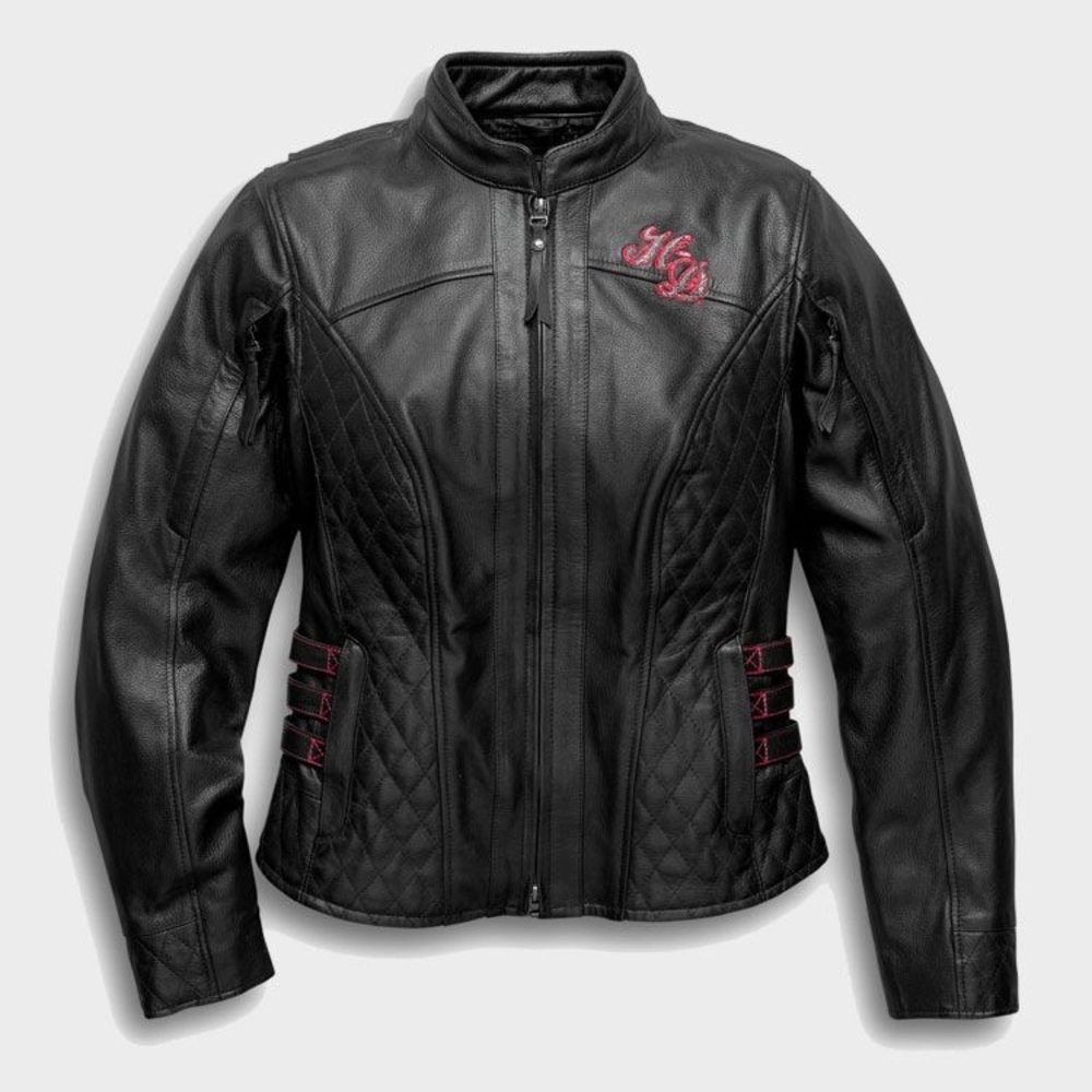Harley-Davidson Black Leather Jacket with Pink Accents